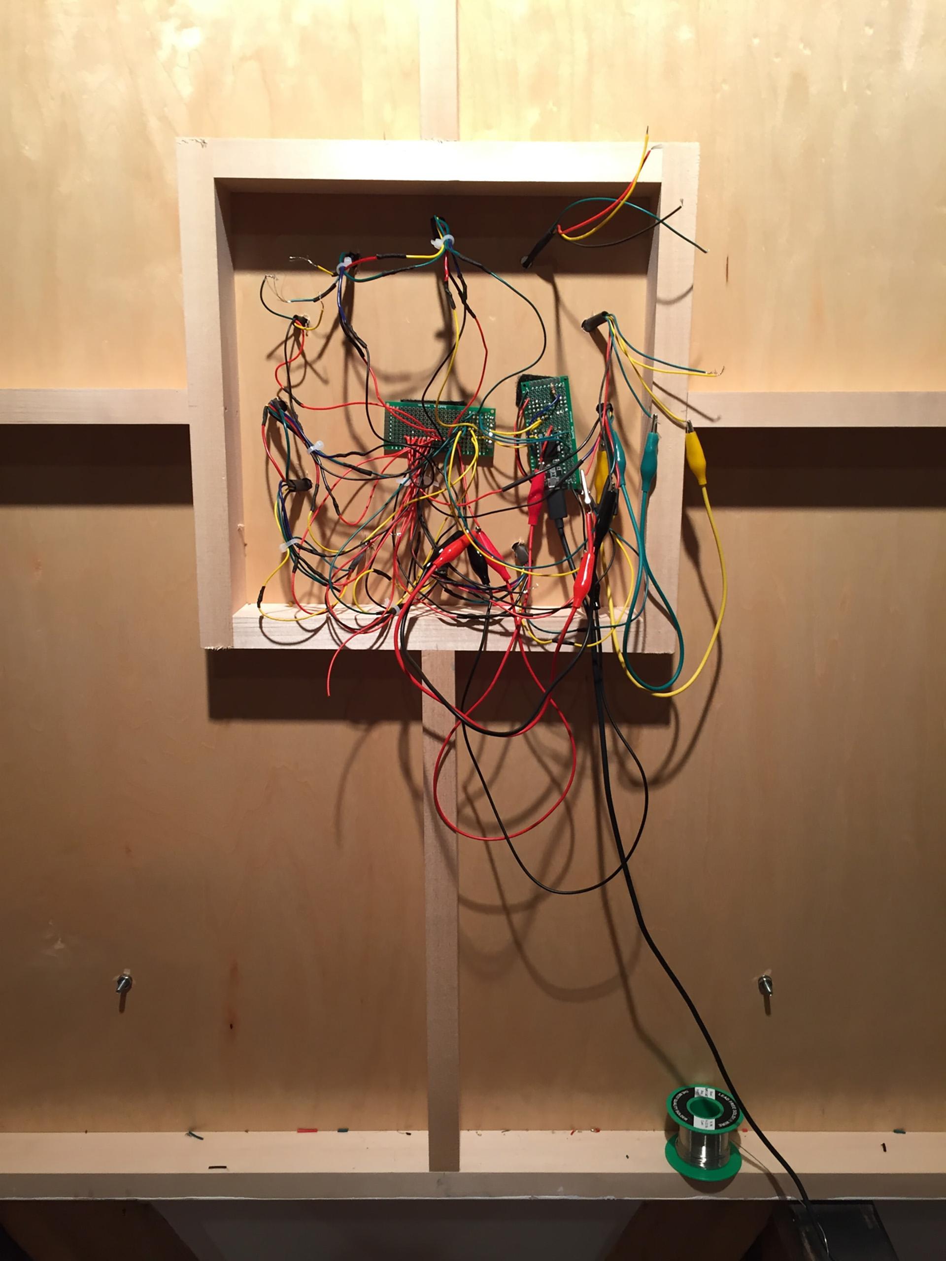 The original configuation where we just used the Teensy and tried to power everything through the Teensy's power. This was my first electronics project and I learned quickly that the port on the Teensy only supports 0.5a of current.